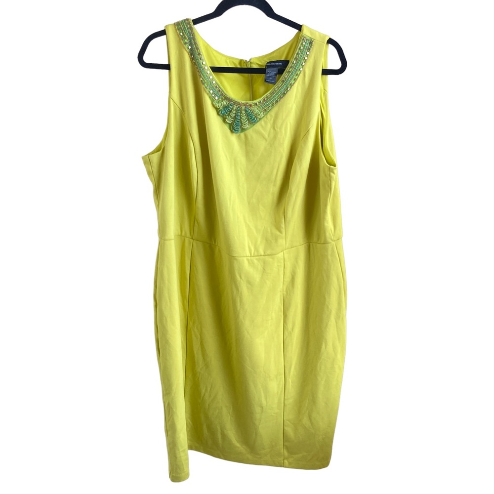 Ashley Stewart Dress Bright Green Beaded Sleeveless 22‎